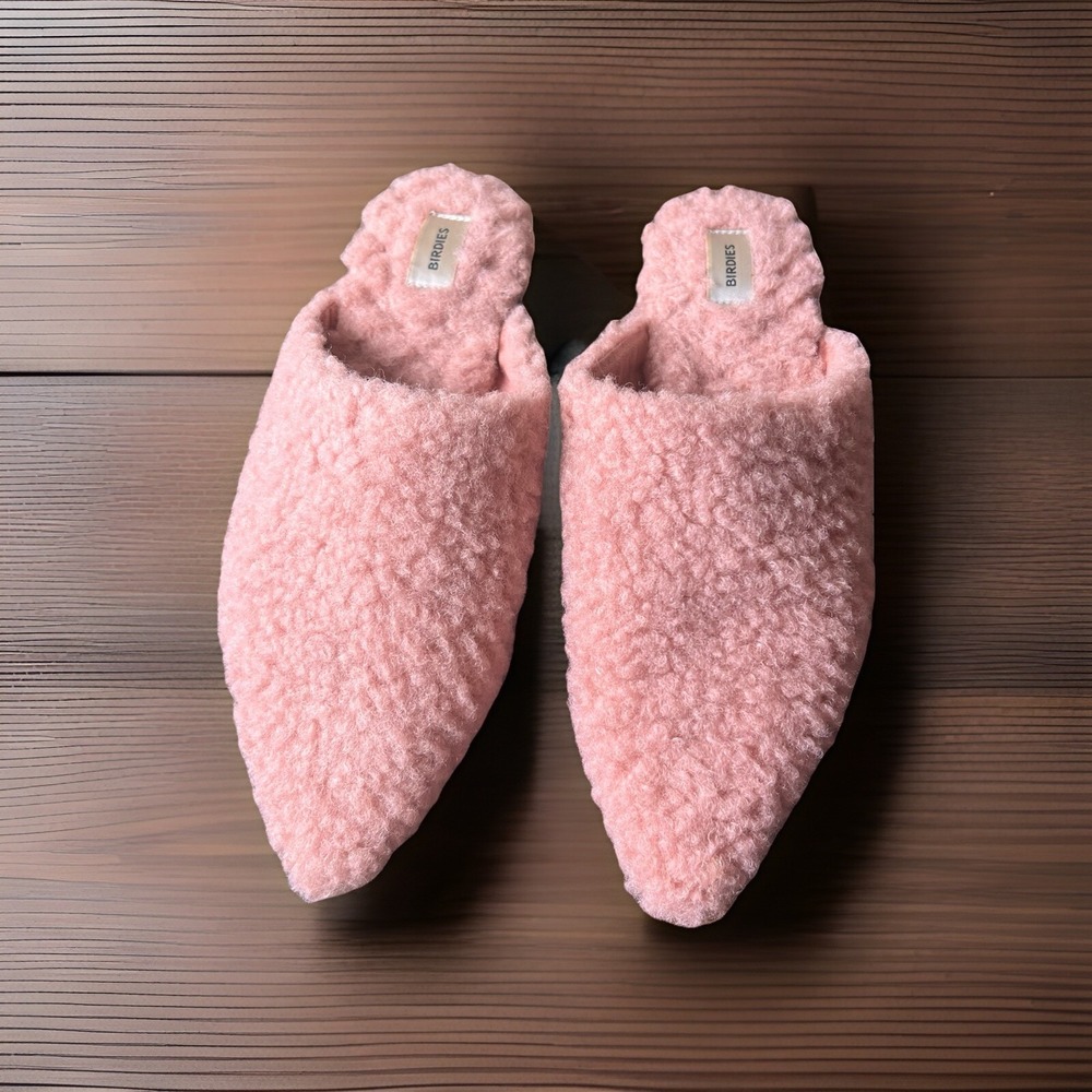 Birdies The Lark Women's Pink Blush Faux Shearling Slip On Mules Slides Size 6.5